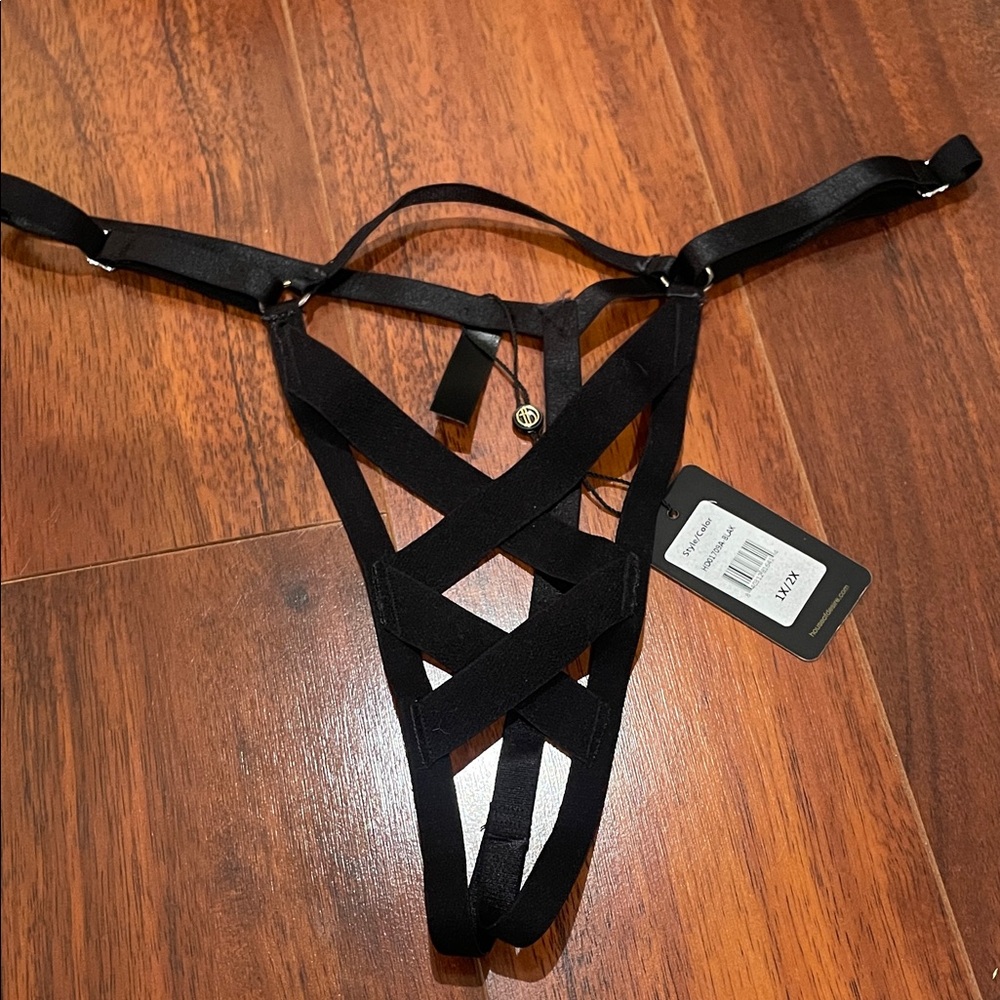 House of Desire Strappy Black Lattice Thong NWT Size 1X/2X